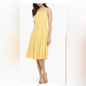 Gal Meets Glam RUTH SQUARE NECK LINEN BLEND SUNDRESS IN MARIGOLD